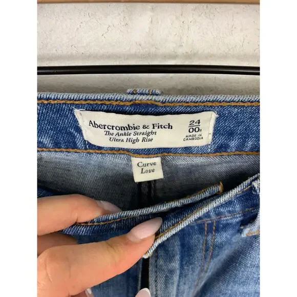 Abercrombie & Fitch Women's The Ankle Straight Ultra High Rise Jeans Blue Size 0 - Picture 3 of 4